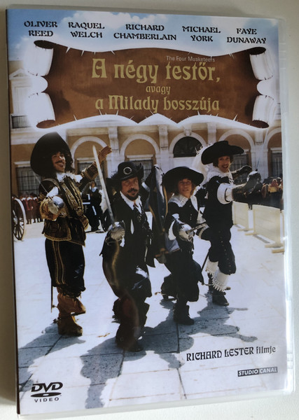 The Four Musketeers  A NEGY TESTOR avagy a Milady bosszúja  Region 2 PAL DVD  Language  English, Hungarian  Subtitle  Hungarian, Romanian  Actors Geraldine Chaplin, Jean-Pierre Cassel, Joss Ackland, Michael York, Oliver Reed (5996051090204)