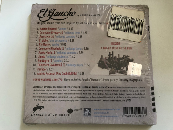 El Gaucho By Müller & Makaroff / Original Music By Christoph H. Müller & Eduardo Makaroff, Featuring Melingo, Beytelmann... Including Video And Photos / Mañana Audio CD 2008 / MM425011
