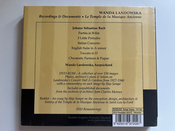 Wanda Landowska: Le Temple De La Musique Ancienne; Saint-Leu-la-Foret - Johann Sebastian Bach / Paradizo Audio CD + DVD CD 2010 / PA0009