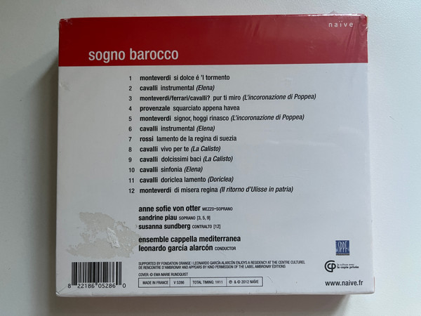Anne Sofie Von Otter: Sogno Barocco - Sandrine Piau, Ensamble Cappella Mediterranea, Leonardo García Alarcón / Naïve Audio CD 2012 / V 5286