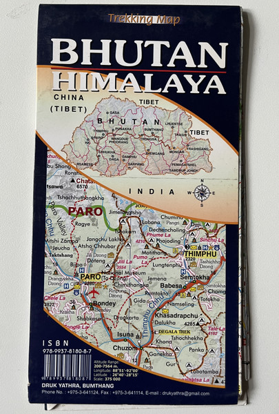 BHUTAN HIMALAYA  Country map of Bhutan including all trekking routes  SCALE 1375,000  MADE IN BHUTAN  DRUK YATHRA, BUMTHANG (9789937818087)