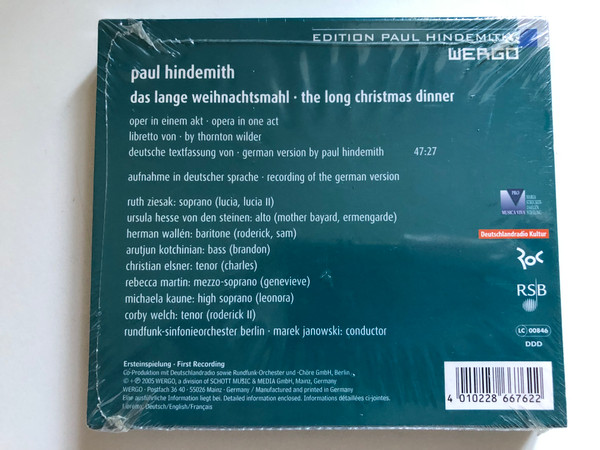 Paul Hindemith – The Long Christmas Dinner = Das Lange Weihnachtsmahl / CD + 84-page booklet / Edition Paul Hindemith / WERGO Audio CD 2005 / WER 6676-2