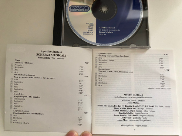 Agostino Steffani: Scherzi Musicali - Affetti Musicali On Period Instruments, Janos Malina (director) / Hungaroton Classicc Audio CD 2003 Stereo / HCD 32078