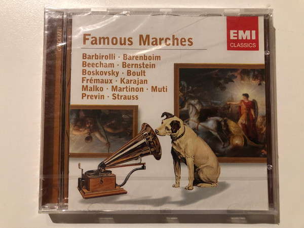 Famous Marches - Barbirolli; Barenboim; Beecham; Bernstein; Boskovsky; Boult; Fremaux; Karajan; Malko; Martinon; Muti; Previn; Strauss / EMI Classics Audio CD 2004 Stereo / 724358610925