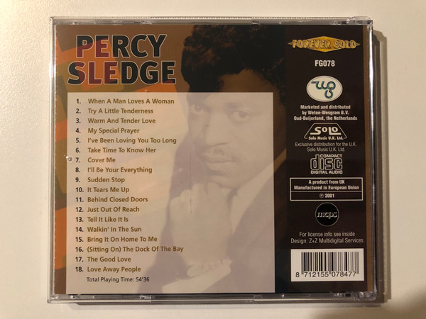 Percy Sledge – When A Man Loves A Woman / Try A Little Tenderness; Warm And Tender Love; My Special Prayer / Forever Gold Audio CD 2001 / FG078