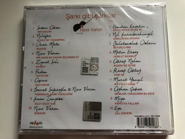 Nino Varon – Şarkı Gibi Şarkılar / Sezen Aksu, Nilüfer, Candan Erçetin, Kaan Tangöze, Nil Karaibrahimgil, Fedon, Bulutsuzluk Özlemi, Ziynet Sali, Akrep Nalan, Ege, Demet Sağıroğlu, Metin Ersoy / Doğan Music Company 2x Audio CD / DMC - 104885 (8680817501086)
