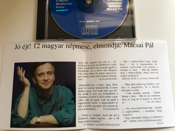 Mácsai Pál: Jó Éjt! Esti Mesék - 12 Magyar Népmese / Hungarian Folk Tales / Marfa-Mediterrán Audio CD 1998 / MARFA 001