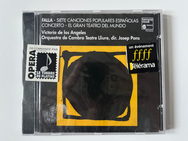 Falla - Siete Canciones Populares Españolas; Concerto; El Gran Teatro Del Mundo - Victoria De Los Angeles, Orquestra De Cambra Teatre Lliure, dir. Josep Pons / Harmonia Mundi Audio CD 1993 / HMC 901432