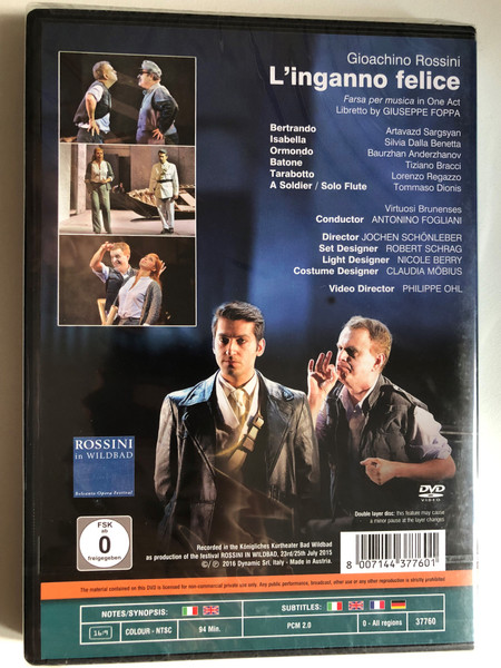 Rossini: L'inganno felice / Farce for music in One Act Libretto by GIUSEPPE FOPPA / Bel Canto Opera Festival / Virtuosi Brunenses Conductor: ANTONINO FOGLIANI / DVD (8007144377601)