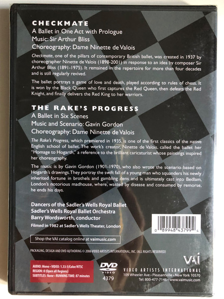 Masterpieces of the British Ballet / CHECKMATE: A Ballet in One Act with Prologue - Music: Sir Arthur Bliss - Ninette de Valois / THE RAKE'S PROGRESS: A Ballet in Six Scenes - Music and Scenario: Gavin Gordon - Choreography: Ninette de Valois / DVD (089948437994)