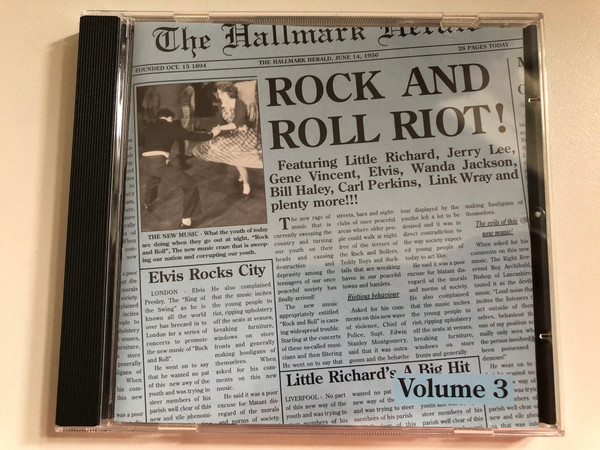 Rock And Roll Riot Volume 3 / Featuring Little Richard, Jerry Lee, Gene Vincent, Elvis, Wanda Jackson, Bill Haley, Carl Perkins, Link Wray and plenty more!!! / Hallmark Records Audio CD / 311322