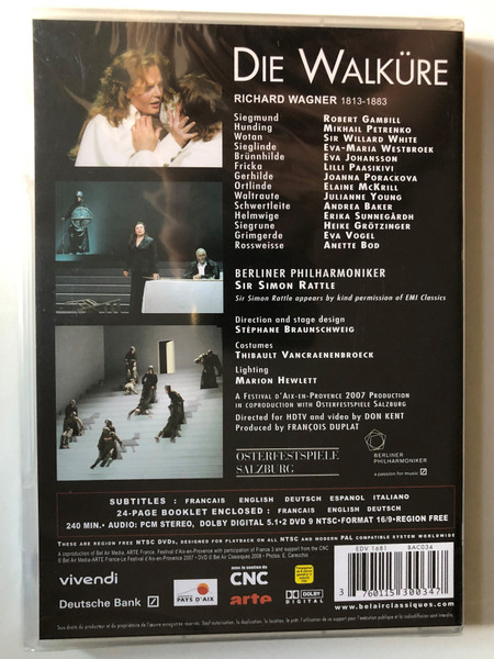 Wagner: Die Walkure (The Valkyrie) 2 DVD Set / SALZBURG EASTER FESTIVAL / BERLIN PHILHARMONIC ORCHESTRA / Conductor: SIR SIMON RATTLE / Directed for HDTV and video by DON KENT / DVD (3760115300347)