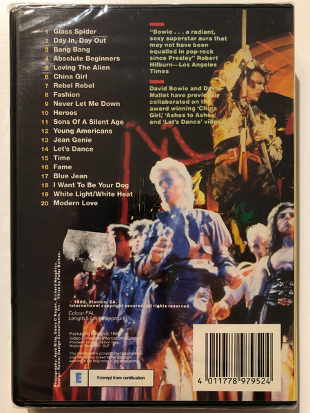 David Bowie - Glass Spider / Video Collection International Limited / Packaging Design 1988 / Design: Reiner Design Consultants, Inc. / Titles by Peter Bolkan / Photography: Herb Ritts, Denis O'Regan, Richard Haughton / DVD (4011778979524)