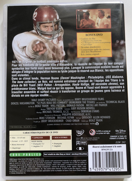 Le Plus beau des combats - (REMEMBER THE TITANS)  Édition Spéciale  DENZEL WASHINGTON  D'APRÈS UNE HISTOIRE VRAIE  UNE PRODUCTION JERRY BRUCKHEIMER  DVD Video (3459379412957)