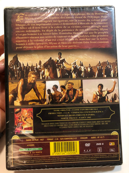Ulysse contre Hercule (Odysseus versus Hercules) / TITRE ORIGINAL: ULISSE CONTRO ERCOLE / PRODUCTION: C.C.M.-COMPAGNIA CINEMATOGRAFICA / MONDIALE (ROME) FIDÈS FILM (PARIS) / RELEASED IN FRANCE: AUGUST 8, 1962 / DVD (3700754102056)