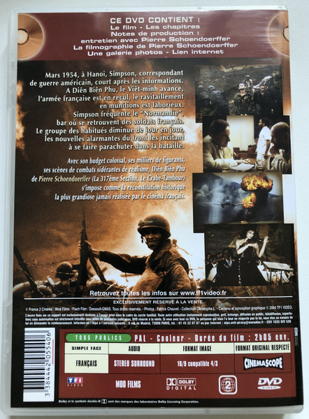 Diên Biên Phu  A LA CROISÉE DES DESTINS, UNE PLONGÉE DANS L'ENFER DE LA BATAILLE  UN FILM ECRIT ET REALISE PAR PIERRE SCHOENDOERFFER  PATRICK CATALIFO, DONALD PLEASENCE, JEAN-FRANÇOIS BALMER  DVD Video (3384442055406)