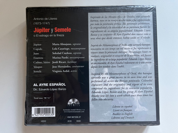 Antonio de Literes: Júpiter Y Semele o El estrago en la fineza - Al Ayre Español, Eduardo López Banzo / Harmonia Mundi 2x Audio CD, Box Set / HMI 987036.37