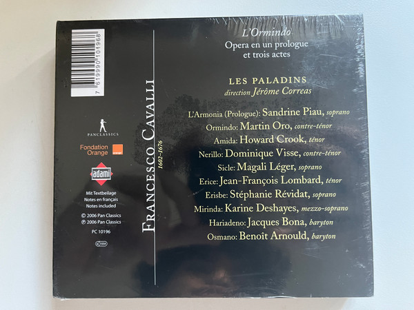 Francesco Cavalli: L'Ormindo - Les Paladins, Jérôme Correas / Pan Classics 2x Audio CD 2006 / PC 10196