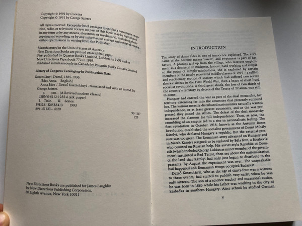 ANNA ÉDES - DEZSŐ KOSZTOLÁNYI  A REVIVED MODERN CLASSIC  TRANSLATED AND WITH AN INTRODUCTION BY GEORGE SZIRTES  New Directions, 1993  Paperback (9780811212557)