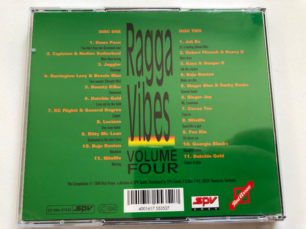 Ragga Vibes: Volume Four - Dawn Penn, Buju Banton, Bounty Killer, General Degree, Beenie Man / Red Arrow 2x Audio CD 1994 / SPV 086-55352