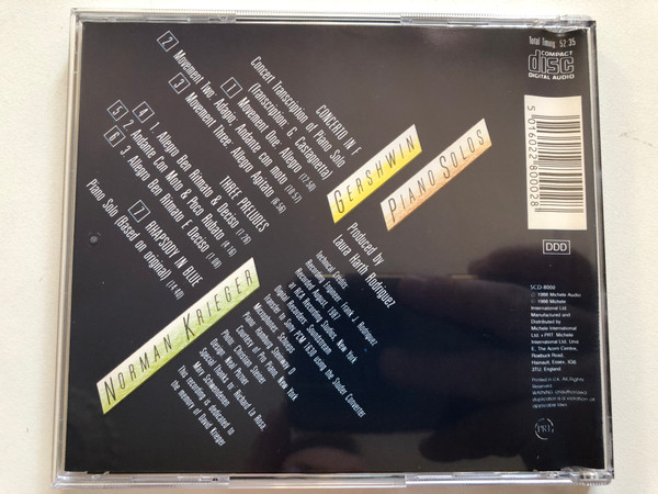 Norman Krieger, Gershwin – Piano Solos: Concerto In F Rhapsody In Blue; Three Preludes / World Premiere Recording / Stradivari Classics Audio CD 1988 / SCD 8000 (5016022800028)