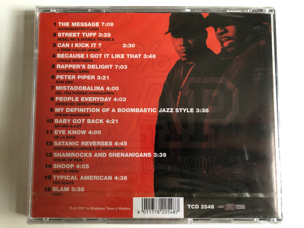 100% Rap Classics: Vol.2 - Featuring: De La Soul; Rebel MC; A Tribe Called Quest; Run DMC; Grandmaster Flash; Jungle Brothers; Sugarhill Gang... / One Hundred Percent More RAP Hits! / Telstar Audio CD 2001 / TCD 2548