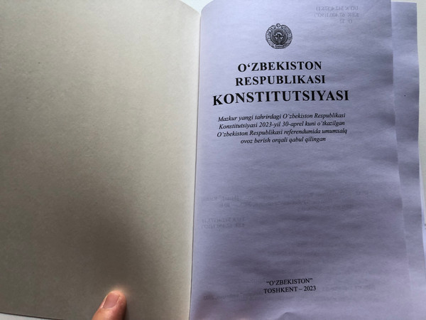 KONSTITUTSIYASI - OʻZBEKISTON RESPUBLIKASI  OʻZBEKISTON TOSHKENT-2023  Hardcover (9789943950603)