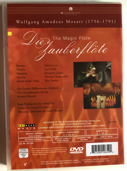 Mozart - Die Zauberflote  Lott, Luxon, Goeke, Sandoz, Conquet, Fryatt, Haitink, Glyndebourne Opera  RECORDED AT THE GLYNDEBOURNE FESTIVAL OPERA 1978  ArtHaus Musik  DVD Video (807280108590)