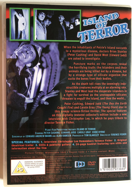 Island of Terror  COLLECTOR'S EDITION  PETER CUSHING, EDWARD JUDD, CAROLE GRAY  MASTERS OF HORROR  PLANET FILM PRODUCTIONS  DVD Video (5019322073680)