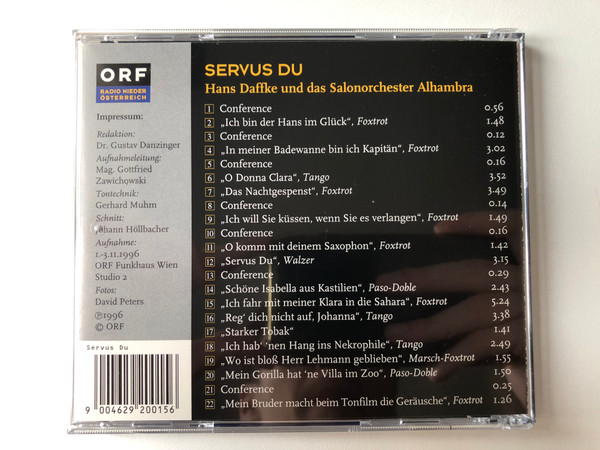 Servus Du - Hans Daffke Und Das Salonorchester Alhambra / ORF Radio Niederösterreich Audio CD 1996 / CD 103