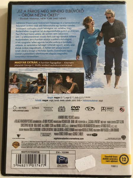 Éjjel a parton  MINDIG JÖHET EGY ÚJ ESÉLY  A SZERELMÜNK LAPJAI ÍRÓJÁNAK SIKERKÖNYVE ALAPJÁN  RICHARD GERE, DIANE LANE  DVD Video (5948211017477)
