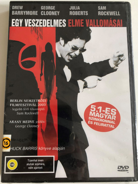 Egy Veszedelmes Elme Vallomásai  CHUCK BARRIS könyve alapján  DREW BARRYMORE, GEORGE CLOONEY, JULIA ROBERTS, SAM ROCKWELL  5.1-ES MAGYAR SZINKRONNAL ÉS FELIRATTAL  DVD Video (59995519203-16)