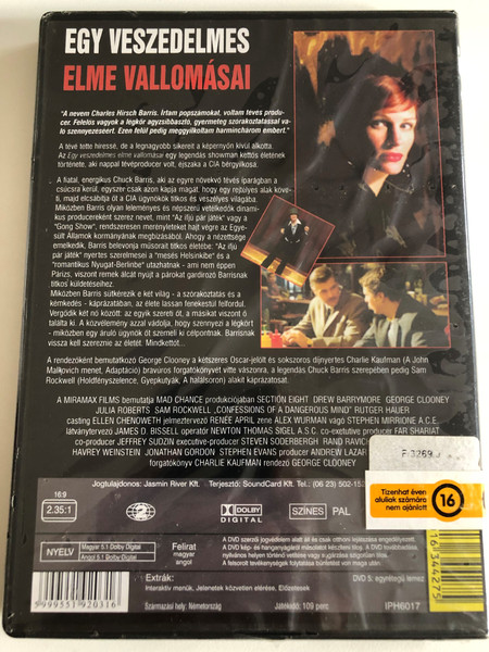 Egy Veszedelmes Elme Vallomásai  CHUCK BARRIS könyve alapján  DREW BARRYMORE, GEORGE CLOONEY, JULIA ROBERTS, SAM ROCKWELL  5.1-ES MAGYAR SZINKRONNAL ÉS FELIRATTAL  DVD Video (59995519203-16)