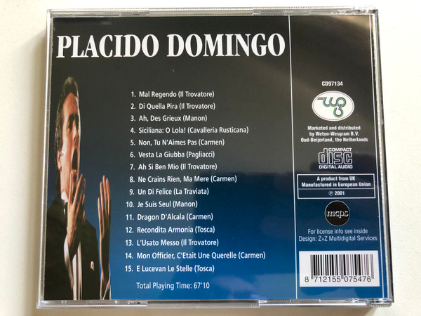 Placido Domingo - Mal Regendo; Ah, Des Grieux; Vesta La Giubba; Un Di Felice / Weton-Wesgram Audio CD 2001 / CD97134