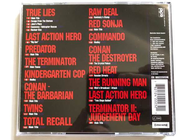 Schwarzenegger Super Hero - True Lies; Last Action Hero; Terminator; Total Recall; Conan; Raw Heat; Predator; etc / Cinerama Audio CD 1994 / 0022232 CIN