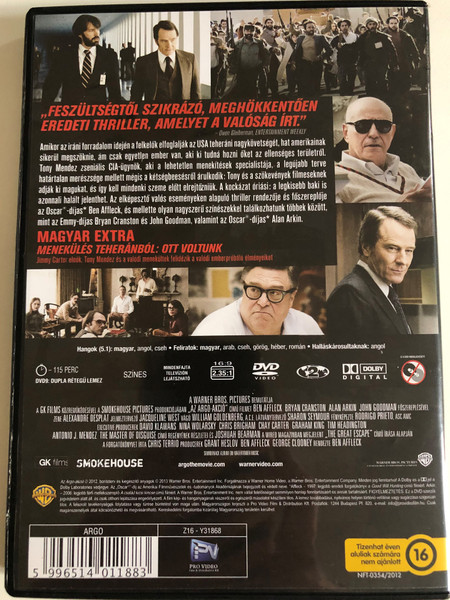 Az Argo-akció  A TOLVAJOK VÁROSA RENDEZŐJÉTŐL  AZT HAZUDTÁK, FILMEZNEK. AZT REMÉLTÉK, ÉLETBEN MARADNAK  DVD Video (5996514011883)