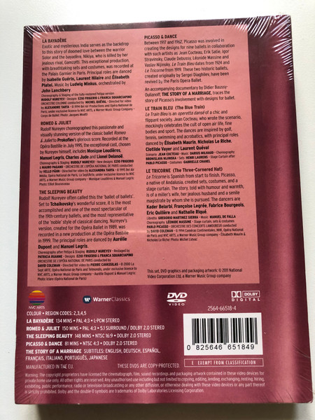 Paris Opera Ballet The Ballet Collection 4 DVD Set  ROMEO & JULIET - THE SLEEPING BEAUTY - The Blue Train - The Three-Cornered Hat and others  Record label Warner Classics 