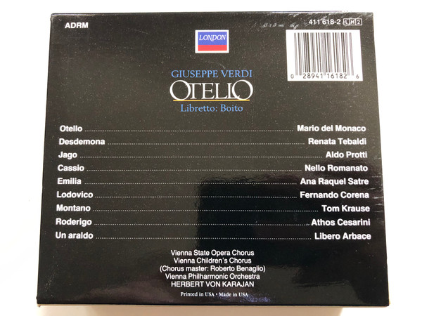 Verdi: Otello - Del Monaco, Tebaldi, Protti, Vienna Philharmonic, Herbert von Karajan / Decca 2x Audio CD, Box Set / 411 618-2