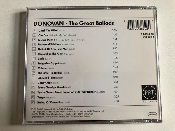 Donovan – The Great Ballads / PRT Audio CD 1988 / 8.26881 ZR