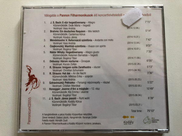 Pannon Filharmonikusok 14/15 - Valogatas a Pannon Filharmonikusok elo koncertfelveteleibol = Selection of the Pannon Philharmonic's Live Concert Recordings / Pannonicum Audio CD / CD055