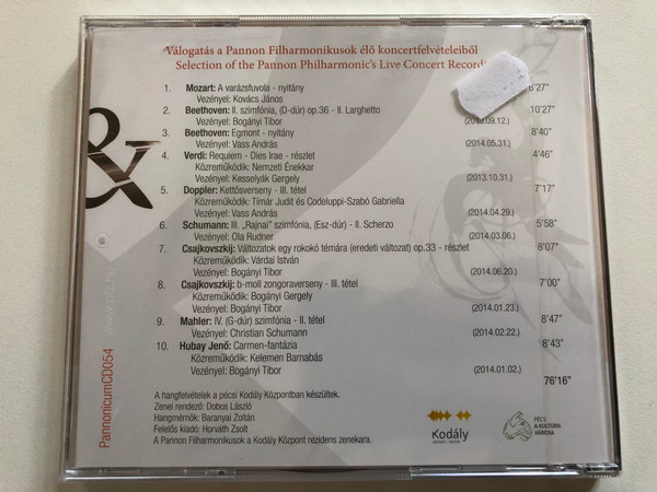 Pannon Filharmonikusok 13 & 14 - Valogatas a Pannon Filharmonikusok elo koncertfelveteleibol = Selection of the Pannon Philharmonic's Live Concert Recordings / Pannonicum Audio CD / CD054