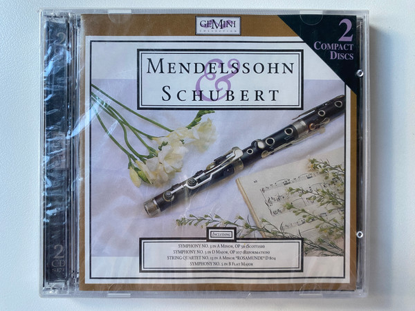 Mendelssohn & Schubert - Including: Symphony No. 3 in A minor, Op 56 (Scottish); Symphony No. 5 in D major, Op 107 (Reformation); String Quartet No. 13 in A minor ''Rosamunde'' D 804: Symphony No. 5 in B flat major / Newsound 2x Audio CD 1996 / PYCD 618