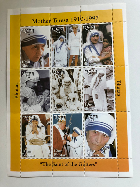 Mother Teresa 1910-1997  Bhutan  འབྲས། (Rice, Fruit)  “The Saint of the Gutters”  Stamp (motherteresastamp)