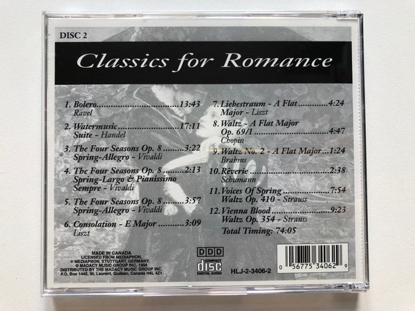 Classic for Romance - Bolero; The Four Seasons Op. 8; Liebestraum; Vienna Blood; and many more! / Madacy Music Audio CD 1994 Stereo / HLJ-2-3406-2
