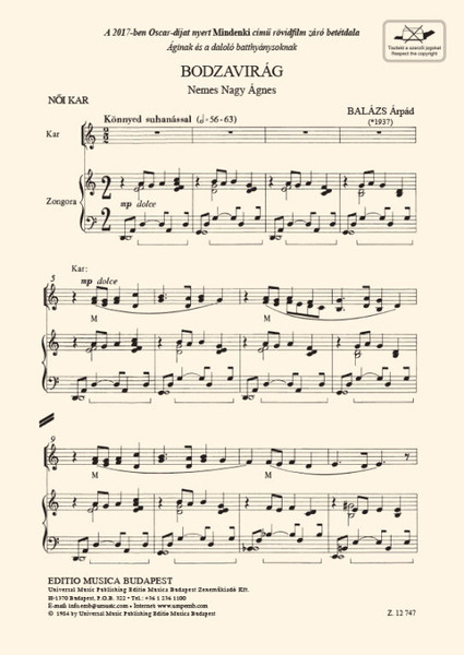 Balázs Árpád Elderflower  Words by Nemes Nagy Ágnes  sheet music (9790080127476)