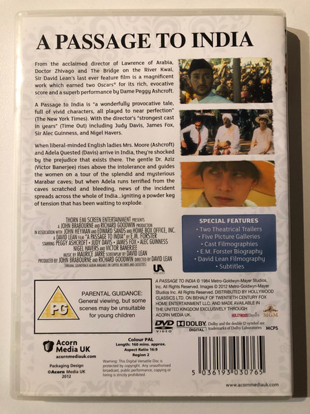 A PASSAGE TO INDIA  BASED ON THE NOVEL BY E.M. FORSTER  AN OSCAR WINNING FILM BY SIR DAVID LEAN  DVD Video (5036193030765)