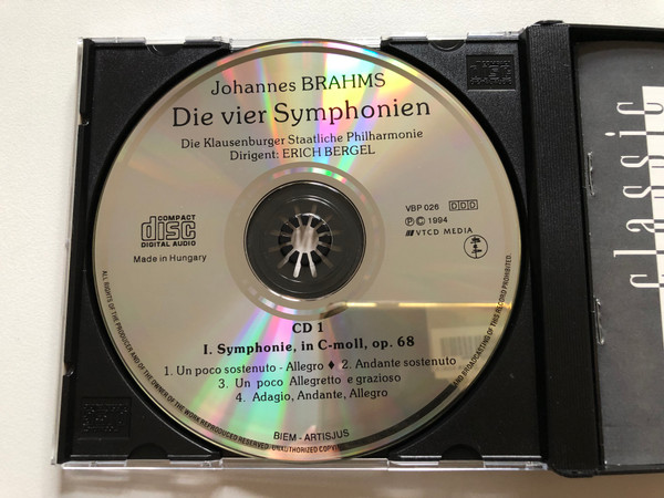 Johannes Brahms: A Negy Szimfonia = Die vier Symphonien - Karmester/Dirigent: Erich Bergel / ''Transilvania'' Allami Filharmonia - Kolozsvar, Die Klausenburger Staatliche Philharmonie / VTCD Media 3x Audio CD 1994 / VBP 026-028