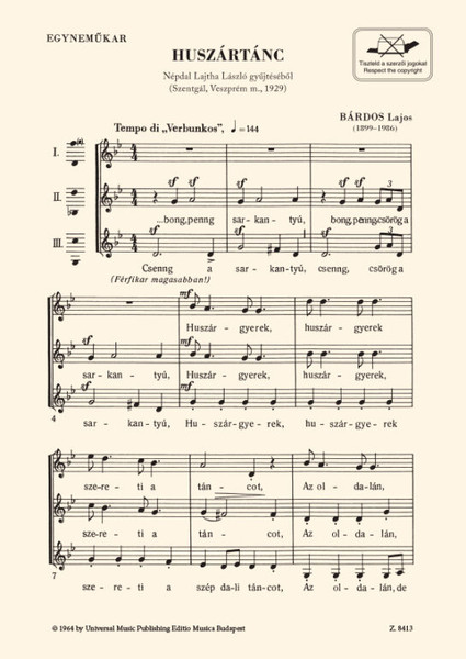 Bárdos Lajos: Huszártánc / sheet music (9790080084137)