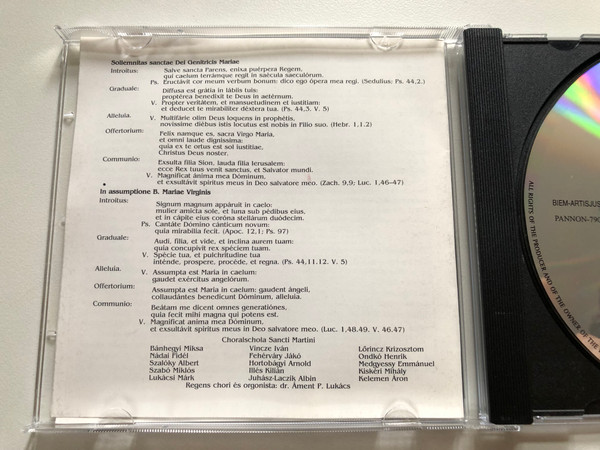 Choralschola Sancti Martini: Pannonhalma 996-1996 - II. János Pál Pápa Látogatásának Emlékére / In Conceptione Immaculata B. Mariae - Szeplotelen Fogantatas (dec. 8.) / Pannonhalmi Főapátság Audio CD / PANNON-790