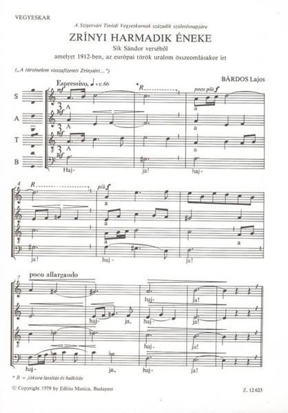 Bárdos Lajos Zrínyi harmadik éneke  Words by Sík Sándor  sheet music (9790080126233)